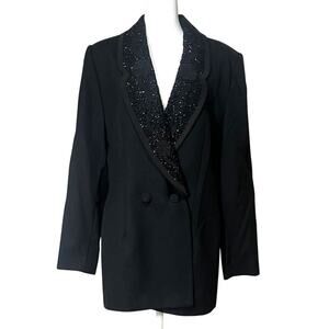 Valerie Stevens Vintage Black Beaded Blazer Removeable Collar Eveningwear Sz 12